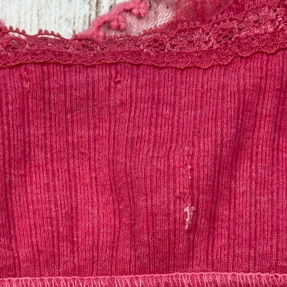 VTG Y2K Abercrombie & Fitch Pink Ribbed Lace Babydoll Cami Top XS Coquette - Picture 5 of 9